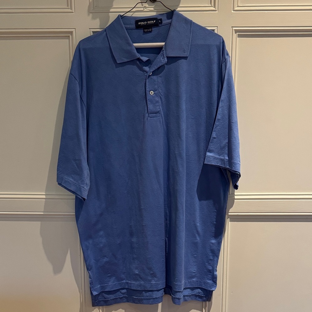 Polo Ralph Lauren Golf Men's Classic Blue Polo with argyle design in fabric